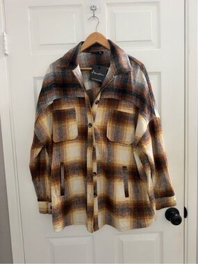 Starlow Plaid Utility Shacket Jacket - Yellow Brown